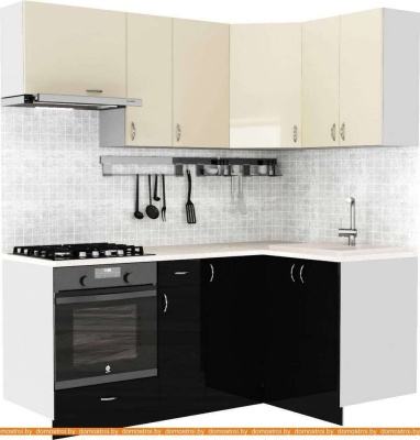 Кухня S-Company Клео глоcс 1.2x1.9 правая (черный глянец/ваниль глянец) фотография