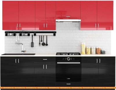 Кухня Сивирин-Компани Клео глосс 2.7 (черный глянец\красный глянец) фотография