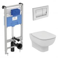 Комплект инсталляции и унитаза Ideal Standard Esedra Aquablade + кнопка Solea M1 хром T387301 картинка