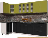 Кухня Интерлиния Мила Пластик 1.2x2.9 (черный гл/оливковый гл/кастилло темный) картинка