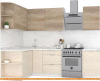 Кухня Интермебель Микс Топ-12 2x1.5м левая (дуб каньон-вудлайн кремовый-венато) картинка