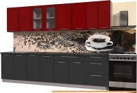 Кухня Интерлиния Мила Пластик 3.0 Б (антрацит гл/красный гл/кастилло темный) картинка