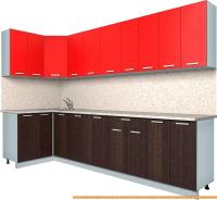 Кухня Интерлиния Мила Лайт 1.2x3.0 (красный/дуб венге) картинка