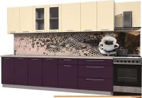 Кухня Интерлиния Мила Пластик 2.9 Б (слива глянец/ваниль глянец/травертин) картинка