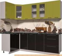 Кухня Интерлиния Мила Пластик 1.2x2.4 (черный гл/оливковый гл/кастилло темный) картинка