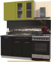 Кухня Интерлиния Мила Пластик 1.3 Б (черный гл/оливковый гл/кастилло темный) картинка