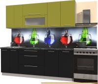 Кухня Интерлиния Мила Пластик 1.4 В (черный глянец/оливк.глянец/кастилло темн.) картинка