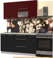 Кухня Интерлиния Мила Пластик 1.5 В (черный глянец/бордо глянец/опал светлый) картинка