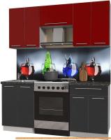 Кухня Интерлиния Мила Пластик 1.8 А (антрацит гл/красный гл/кастилло темный) картинка