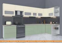 Кухня Интерлиния Мила Матте 1.5x3.7 Б правая (слон кость-мята-травертин серый) картинка