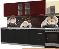 Кухня Интерлиния Мила Пластик 2.3 Б (черный глянец/бордо глянец/опал светлый) картинка