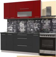 Кухня Интерлиния Мила Пластик 1.7 В (антрацит глянец/красный/кастилло темный) картинка