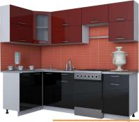 Кухня Интерлиния Мила Gloss 60-12x25 (бордовый/черный глянец) картинка