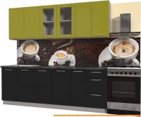 Кухня Интерлиния Мила Пластик 2.3 Б (черный гл/оливковый гл/кастилло темный) картинка