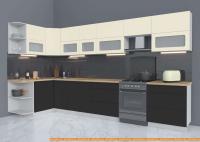 Кухня Интерлиния Мила Матте 1.5x3.7 Б левая (слоновая кость/пепел/травертин с.) картинка