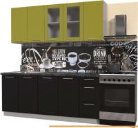 Кухня Интерлиния Мила Пластик 2.0 Б (черный гл/оливковый гл/кастилло темный) картинка
