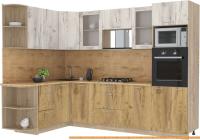 Кухня Интерлиния Мила 1.68x2.8 левая (дуб белый-дуб золотой-дуб бунратти) картинка