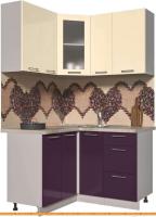 Кухня Интерлиния Мила Пластик 1.2x1.3 (слива глянец/ваниль глянец/травертин) картинка