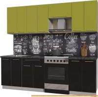 Кухня Интерлиния Мила Пластик 2.4 А (черный гл/оливковый гл/кастилло темный) картинка