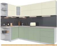 Кухня Интерлиния Мила Матте 1.5x2.7 А левая (слоновая кость-мята-травертин серый) картинка