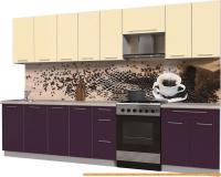 Кухня Интерлиния Мила Пластик 3.2 А (слива глянец/ваниль глянец/травертин) картинка