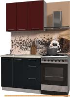 Кухня Интерлиния Мила Пластик 1.0 А (черный глянец/бордо глянец/опал светлый) картинка