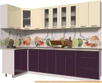 Кухня Интерлиния Мила Пластик 1.2x2.8 (слива глянец/ваниль глянец/травертин) картинка