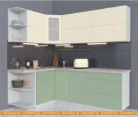 Кухня Интерлиния Мила Матте 1.5x2.2 А левая (слоновая кость/мята/травертин серый) картинка