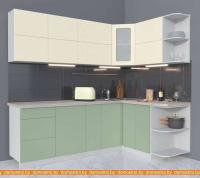 Кухня Интерлиния Мила Матте 1.5x2.3 А правая (слон кость-мята-травертин серый) картинка