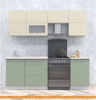 Кухня Интерлиния Мила Матте 2.2 Б (слоновая кость/мята/травертин серый) картинка