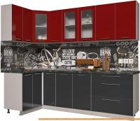 Кухня Интерлиния Мила Пластик 1.2x2.5 (антрацит гл/красный гл/кастилло темный) картинка