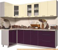 Кухня Интерлиния Мила Пластик 1.2x2.6 (слива глянец/ваниль глянец/травертин) картинка