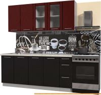 Кухня Интерлиния Мила Пластик 1.9 Б (черный глянец/бордо глянец/опал светлый) картинка