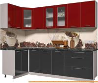 Кухня Интерлиния Мила Пластик 1.2x2.6 (антрацит гл/красный гл/кастилло темный) картинка