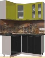 Кухня Интерлиния Мила Пластик 1.2x1.5 (черный гл/оливковый гл/кастилло темный) картинка