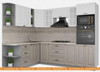 Кухня Интерлиния Мила Деко 1.88x2.6 правая (белый-луна-травертин серый) картинка