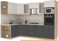 Кухня Интерлиния Мила 1.68x2.8 левая (вудлайн кремовый-антрацит-малага) картинка