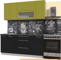 Кухня Интерлиния Мила Пластик 1.0 В (черный глянец/оливк.глянец/кастилло темн.) картинка