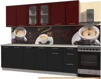 Кухня Интерлиния Мила Пластик 2.5 Б (черный глянец/бордо глянец/опал светлый) картинка
