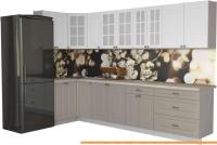 Кухня Интерлиния Мила Деко 1.2x3.2 (белый/луна/травертин серый) картинка