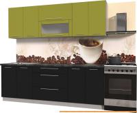 Кухня Интерлиния Мила Пластик 2.3 В (черный глянец/оливк.глянец/кастилло темн.) картинка