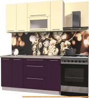 Кухня Интерлиния Мила Пластик 1.5 В (слива глянец/ваниль глянец/травертин) картинка