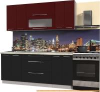 Кухня Интерлиния Мила Пластик 1.2 В (черный глянец/бордо глянец/опал светлый) картинка