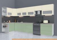 Кухня Интерлиния Мила Матте 1.5x3.9 Б левая (слоновая кость/мята/травертин сер.) картинка