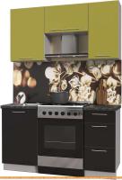 Кухня Интерлиния Мила Пластик 1.5 А (черный гл/оливковый гл/кастилло темный) картинка