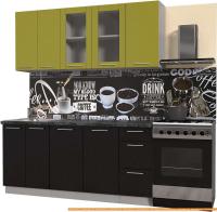 Кухня Интерлиния Мила Пластик 1.8 Б (черный гл/оливковый гл/кастилло темный) картинка