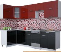 Кухня Интерлиния Мила Gloss 50-12x28 (бордовый/черный глянец) картинка