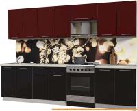 Кухня Интерлиния Мила Пластик 3.0 А (черный глянец/бордо глянец/опал светлый) картинка