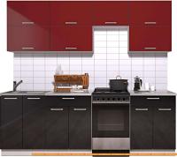 Кухня Интерлиния Мила Gloss 50-23 (бордовый/черный глянец) картинка
