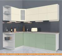 Кухня Интерлиния Мила Матте 1.5x2.4 А левая (слоновая кость/мята/травертин серый) картинка